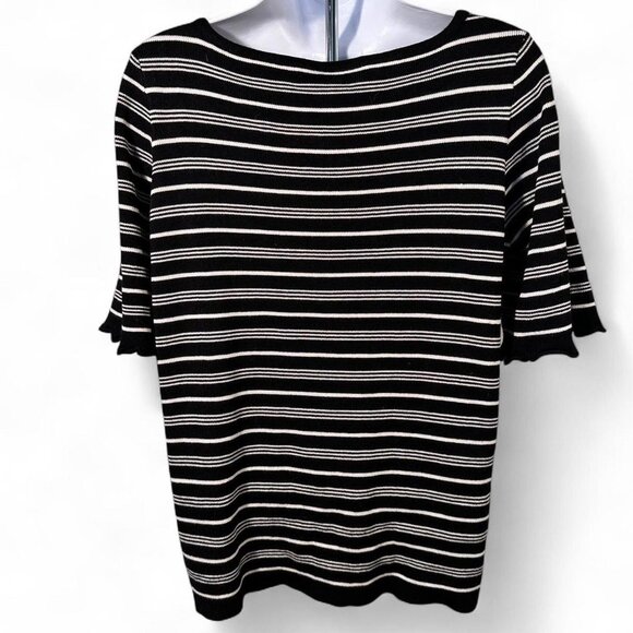 ModCloth Striped Ruffle Knit Top in Retro Solid Black and White - Picture 5 of 5